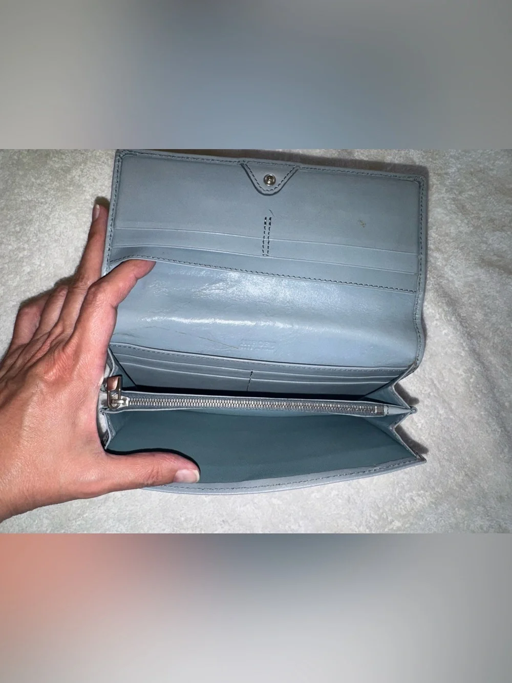 Hirofu Leather Vintage Blue long wallet, Made in Italy